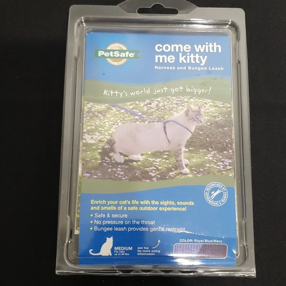 PetSafe Cat Harness & Bungee Leash Royal Blue/Navy Medium NWT